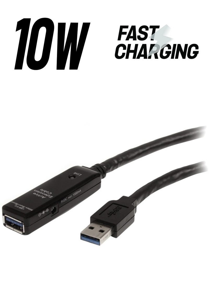 Startech.com - 32.8 ft Active USB 3.0 (5Gbps) Extension Cable with AC Power Adapter - Shielded - Male to Female USB 3.2 Gen1 Type A Extender (USB3AAEXT10M) - Image 1