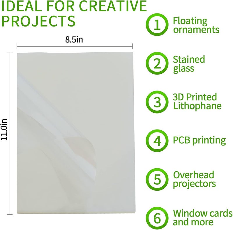 30 ورقة من ورق الفيلم الشفاف، 8.5 × 11 بوصة من الفيلم الشفاف لطابعات نفث الحبر، طباعة 100% من الشفافيات، أوراق فيلم شفافة لجهاز العرض العلوي، طباعة الشاشة الحريرية - Image 3