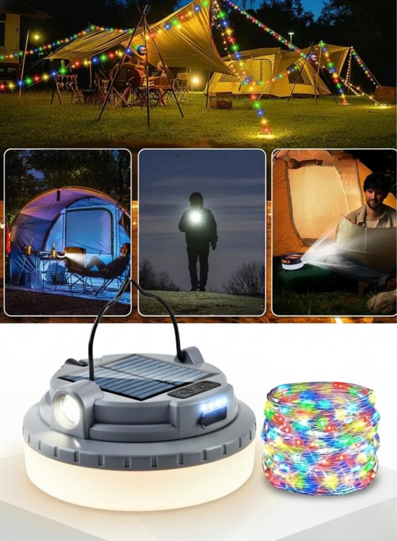 vexa pro 4-in-1 Camping Lamp with Solar Charging, LED Flashlight, Lantern, Red Beacon & 10m RGB String Lights | IPX67 Waterproof, 1500mAh Rechargeable Outdoor Light - Image 1