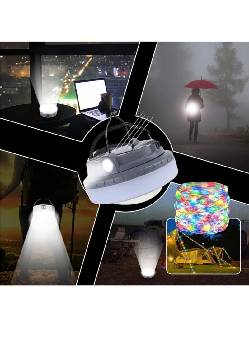 vexa pro 4-in-1 Camping Lamp with Solar Charging, LED Flashlight, Lantern, Red Beacon & 10m RGB String Lights | IPX67 Waterproof, 1500mAh Rechargeable Outdoor Light - Image 4
