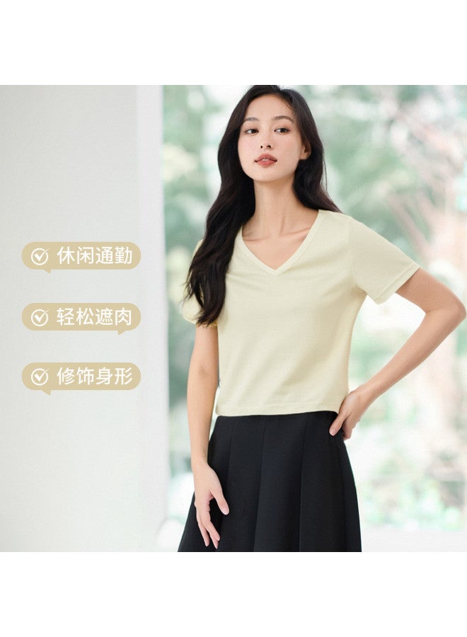Hstyle Cool & Minimalist V-neck Short Sleeve T-shirt For Women - 2025 Summer Breathable Slim-fit Basic Top - Image 4