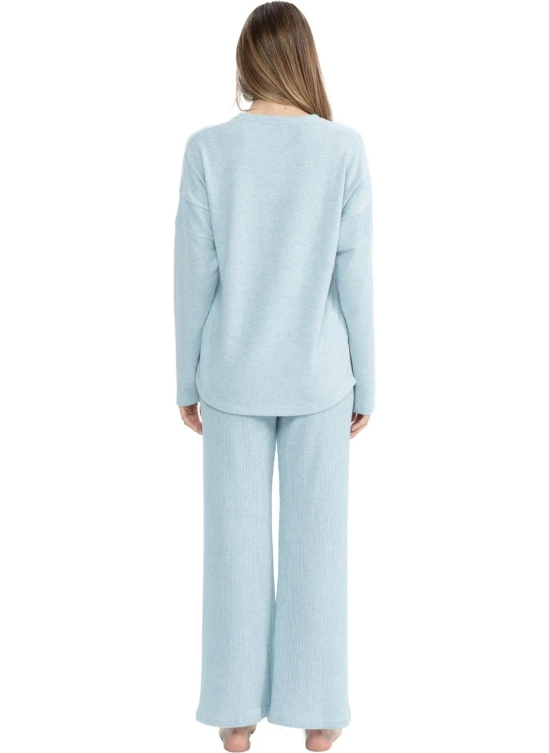 U.S. Polo Assn. 17085 Women's Blue Melange Long Sleeve Round Neck Pajama Set