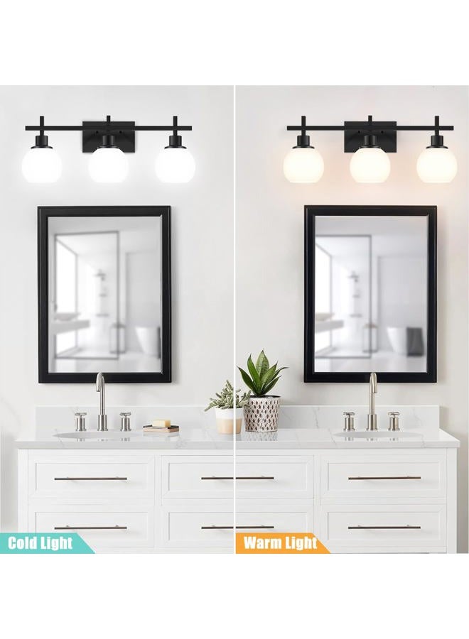 Dpyrrhic Modern Vanity Lighting Fixtures,3-Light Black Bathroom Lighting Fixtures Over Mirror，Bathroom Wall Mounted Vanity Light with Milky White Glass Lampshade for Living Room，Bedroom，Hallway - Image 3