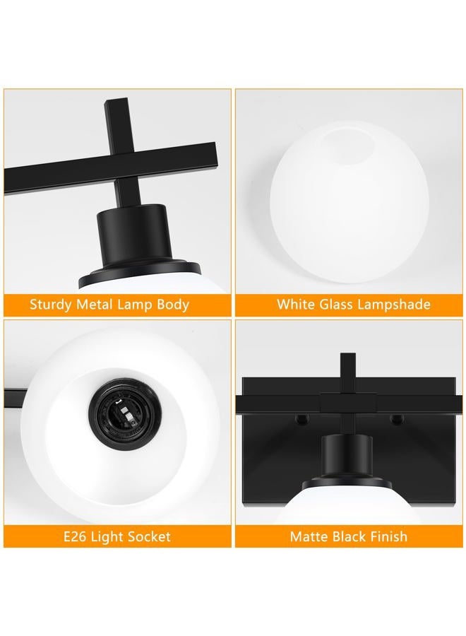 Dpyrrhic Modern Vanity Lighting Fixtures,3-Light Black Bathroom Lighting Fixtures Over Mirror，Bathroom Wall Mounted Vanity Light with Milky White Glass Lampshade for Living Room，Bedroom，Hallway - Image 4