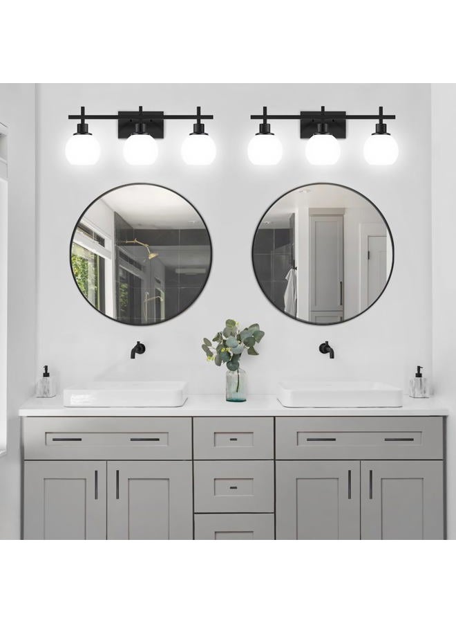 Dpyrrhic Modern Vanity Lighting Fixtures,3-Light Black Bathroom Lighting Fixtures Over Mirror，Bathroom Wall Mounted Vanity Light with Milky White Glass Lampshade for Living Room，Bedroom，Hallway - Image 5