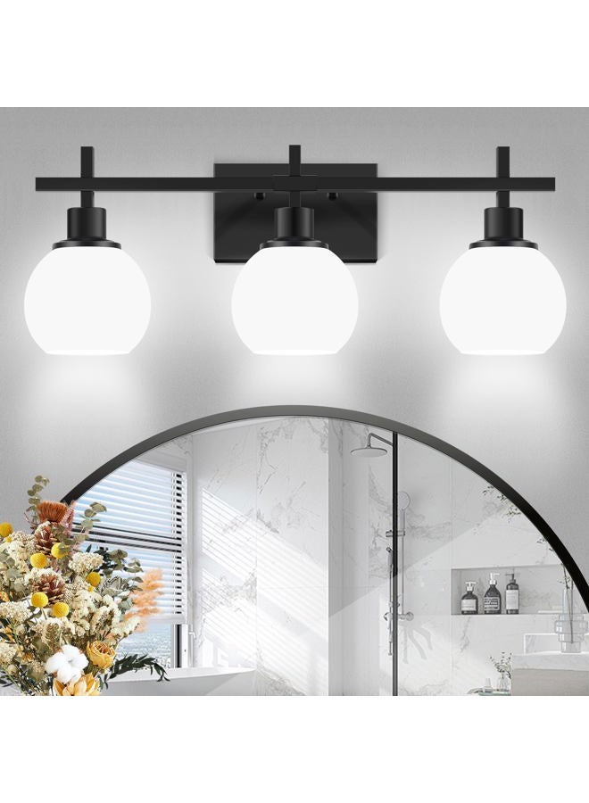 Dpyrrhic Modern Vanity Lighting Fixtures,3-Light Black Bathroom Lighting Fixtures Over Mirror，Bathroom Wall Mounted Vanity Light with Milky White Glass Lampshade for Living Room，Bedroom，Hallway - Image 1