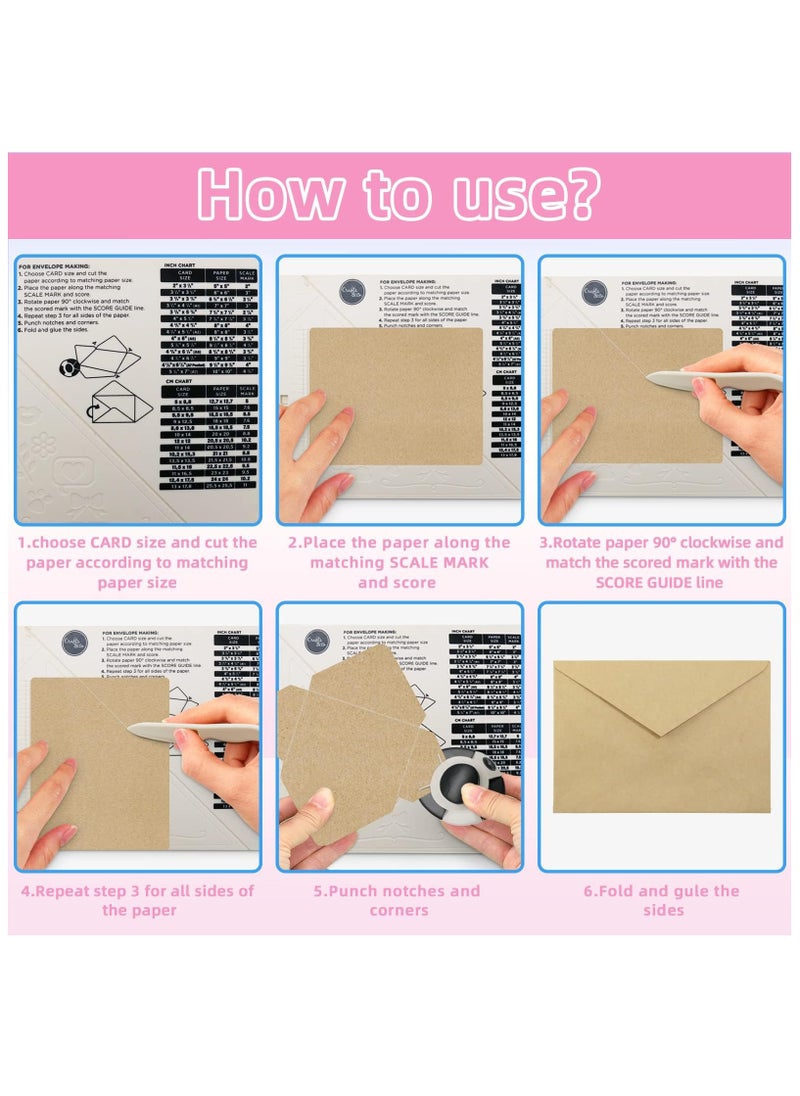 KASTWAVE - Scoring Board - Scoreboard for Crafting, Scoring Tool, Envelope Maker for Paper Crafts, Multipurpose Envelope Punch Board, Scoring Board for Paper Crafts, Paper Craft Scoreboard - Image 1