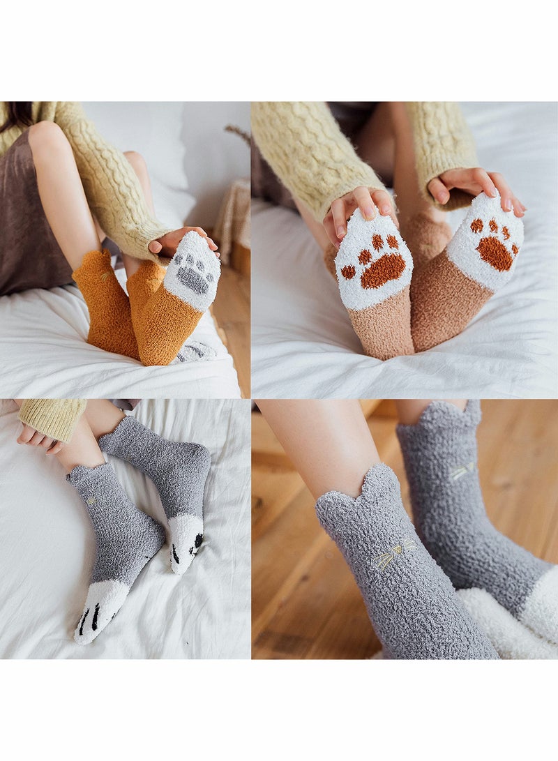 SOLARAE Cat Claw Socks for Women Girl Lovely Cotton Socks  Coral Fleece Multipack Casual Socks Novelty Breathable Soft Comfortable Animal Socks Gifts 5 Pairs - Image 4