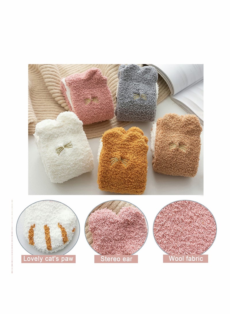 SOLARAE Cat Claw Socks for Women Girl Lovely Cotton Socks  Coral Fleece Multipack Casual Socks Novelty Breathable Soft Comfortable Animal Socks Gifts 5 Pairs - Image 2