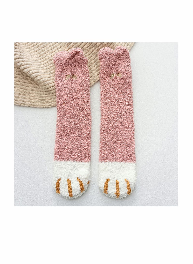SOLARAE Cat Claw Socks for Women Girl Lovely Cotton Socks  Coral Fleece Multipack Casual Socks Novelty Breathable Soft Comfortable Animal Socks Gifts 5 Pairs - Image 3
