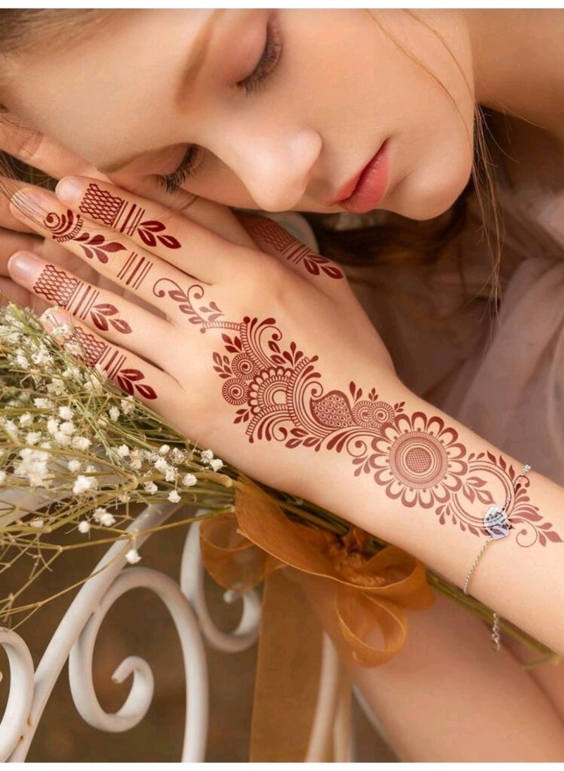 ملصق وشم حناء زهري مؤقت، نقش تصميم تقليدي، لون - Image 5
