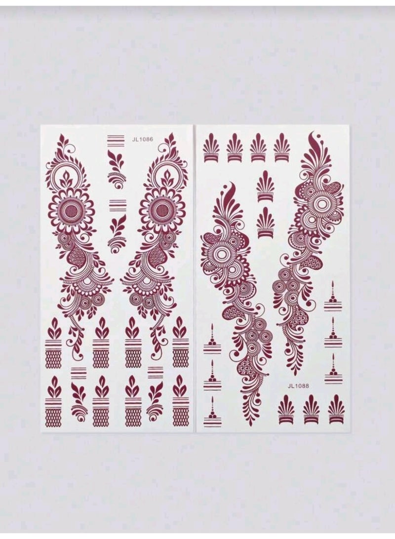 ملصق وشم حناء زهري مؤقت، نقش تصميم تقليدي، لون - Image 2