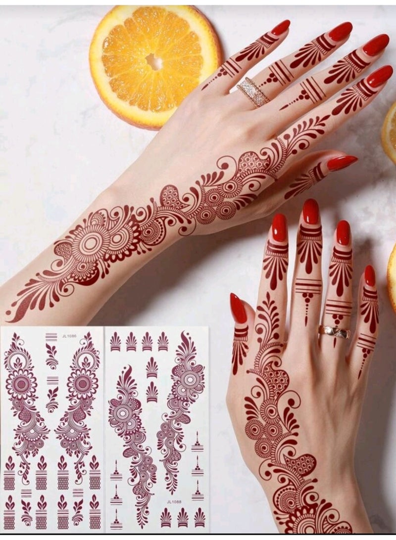 ملصق وشم حناء زهري مؤقت، نقش تصميم تقليدي، لون - Image 1