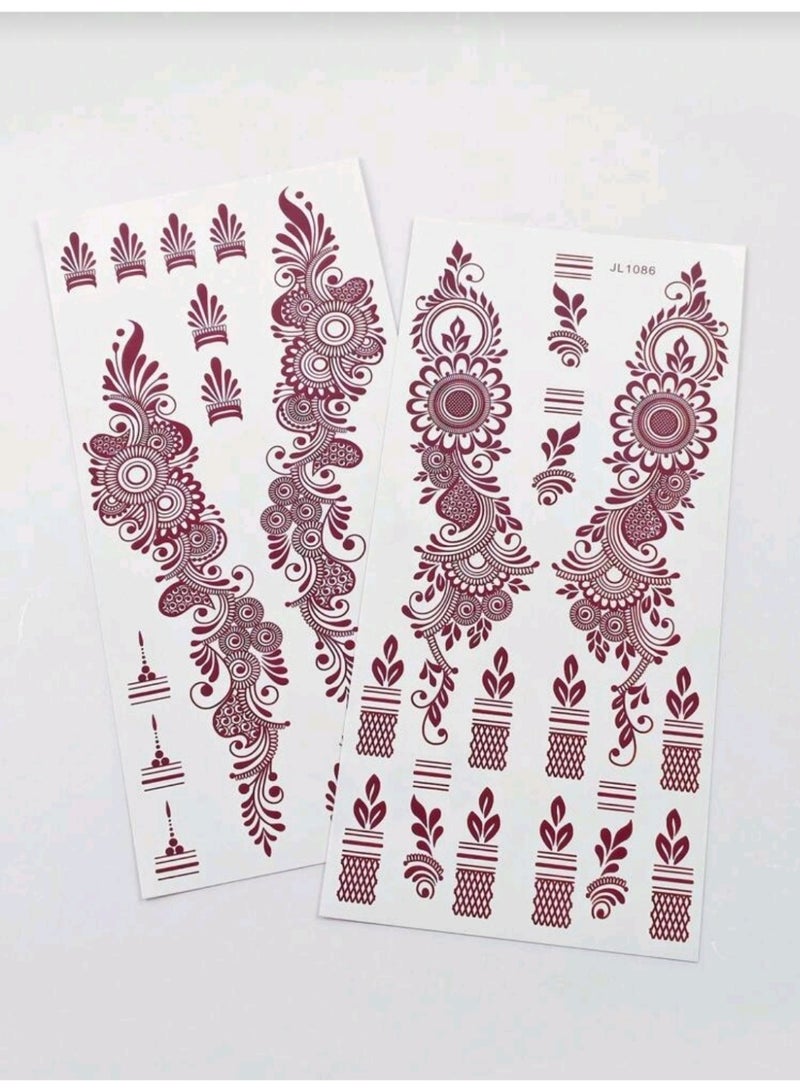 ملصق وشم حناء زهري مؤقت، نقش تصميم تقليدي، لون - Image 3