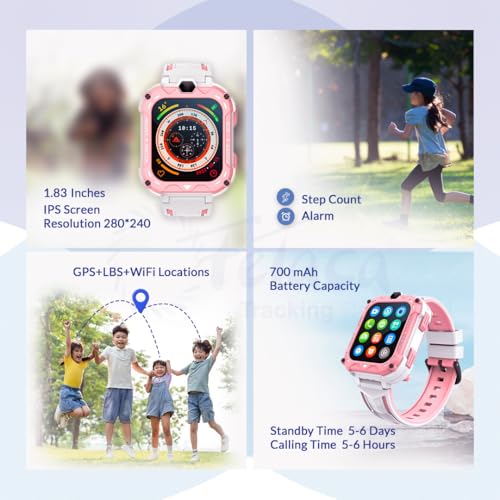 FETACA 4G GPS Smartwatch for Kids with Assisted GPS Tracking, 4G Video & Voice Call, Safe Zone Alert, SOS Button, Habit Formation – Fun and Safe Wearable with Free 5G SIM Card (Pink) - Image 5