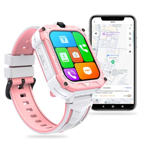FETACA 4G GPS Smartwatch for Kids with Assisted GPS Tracking, 4G Video & Voice Call, Safe Zone Alert, SOS Button, Habit Formation – Fun and Safe Wearable with Free 5G SIM Card (Pink) - Image 1