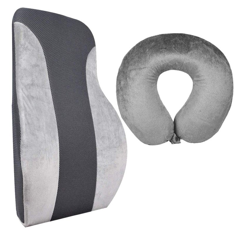 BIGBEN OREST Neck Pillow with Backrest Combo Pack Memory Foam Travel Pillow Neck Rest BackRest Car Flight Bus Office Gaming Watching TV Grey - Image 1