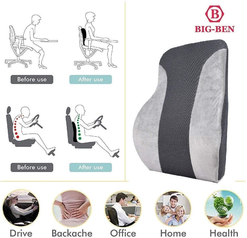 BIGBEN OREST Neck Pillow with Backrest Combo Pack Memory Foam Travel Pillow Neck Rest BackRest Car Flight Bus Office Gaming Watching TV Grey - Image 4