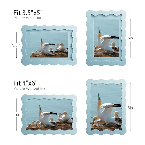 THKRLOF 4x6 Picture Frame with Mat for 3.5x5, Wavy Edge Wooden Real Glass Photo Frame for Tabletop and Wall Hanging, Blue, 1 Pack - Image 4