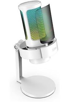 FIFINE Fifine PC USB RGB Mic, Streaming Gaming RGB Computer Condenser Mic for Podcast, Recording, Vocal, Desktop Mic for Windows Mac, Gamer Streamer Setup with Mute&Gain, Headphones Jack-White A8W  - Image 1