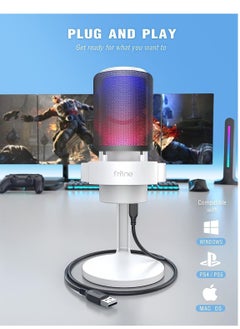 FIFINE Fifine PC USB RGB Mic, Streaming Gaming RGB Computer Condenser Mic for Podcast, Recording, Vocal, Desktop Mic for Windows Mac, Gamer Streamer Setup with Mute&Gain, Headphones Jack-White A8W  - Image 5