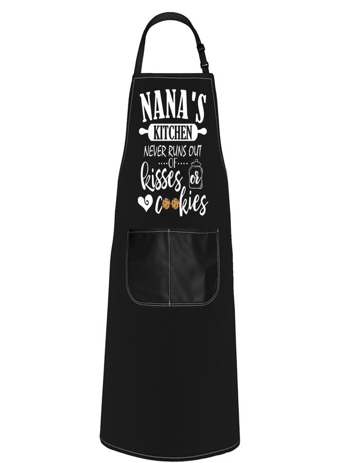 POFULL Nana's Kitchen Apron Mothers Day Gift Nana's Kitchen Never Runs Out Of Kisses and Cookies (Nana's Kitchen Apron) - Image 1