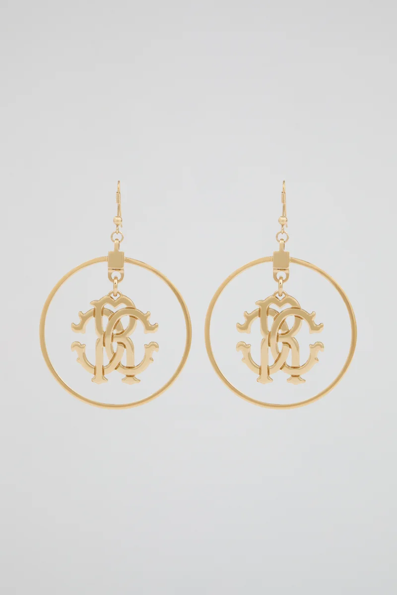 roberto cavalli Roberto Cavalli Gold-Tone Logo Hoop Earrings