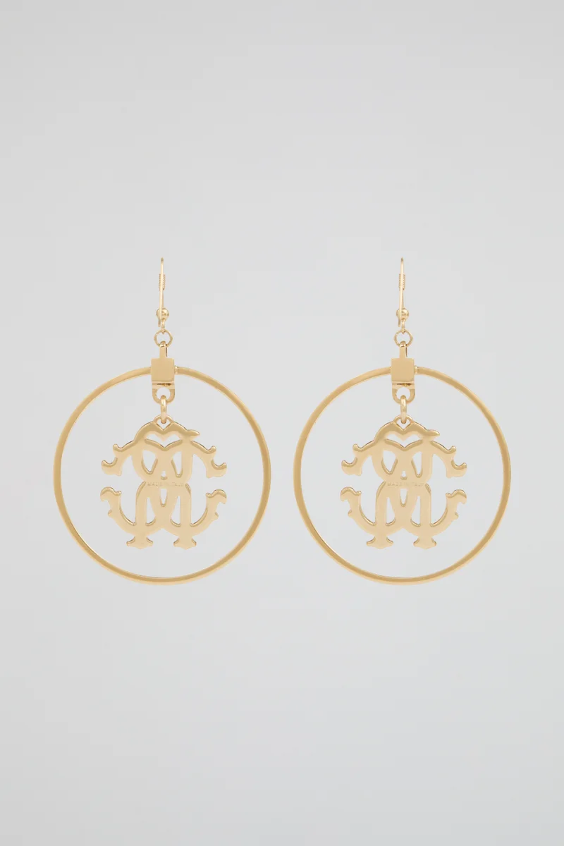 roberto cavalli Roberto Cavalli Gold-Tone Logo Hoop Earrings