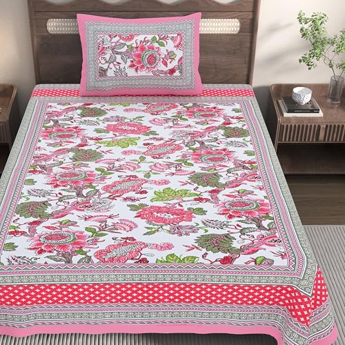 EasyGoods® Cotton Bedsheet for Single Bedsheet with 1 Pillow Cover 60x90 Inch, Handcrafted Bed Sheets (Pink-3) - Image 3