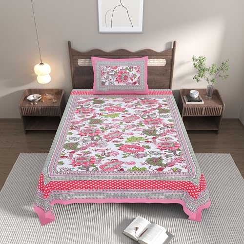 EasyGoods® Cotton Bedsheet for Single Bedsheet with 1 Pillow Cover 60x90 Inch, Handcrafted Bed Sheets (Pink-3) - Image 2
