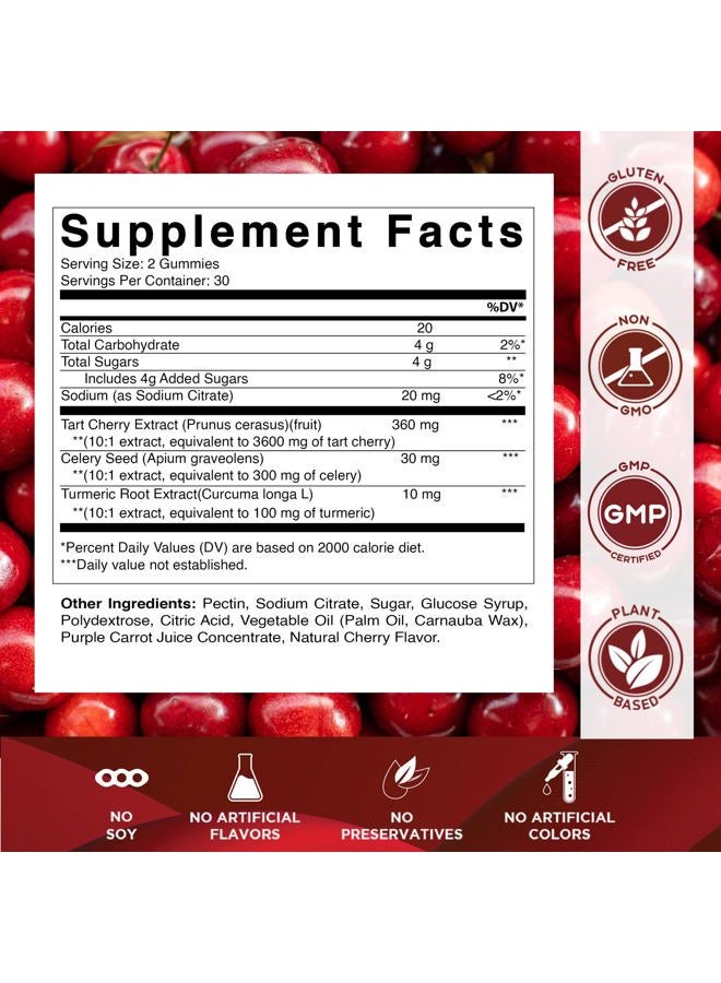 Vitamatic 2 Pack Tart Cherry with Celery Seed Gummies - 2400 mg Serving - Powerful Uric Acid Cleanse for Joint Comfort, Healthy Sleep Cycles & Muscle Recovery - Image 2