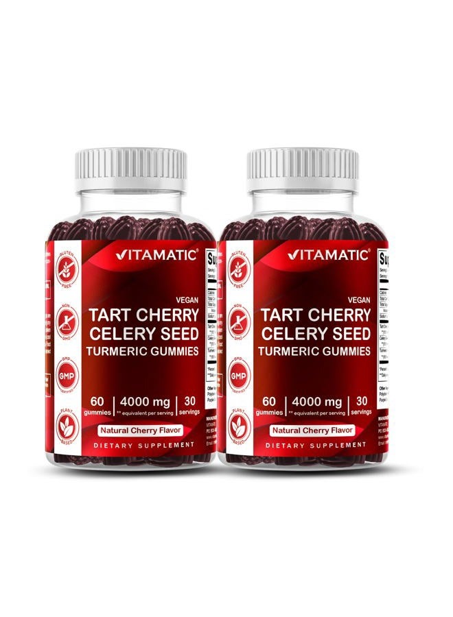 Vitamatic 2 Pack Tart Cherry with Celery Seed Gummies - 2400 mg Serving - Powerful Uric Acid Cleanse for Joint Comfort, Healthy Sleep Cycles & Muscle Recovery - Image 1