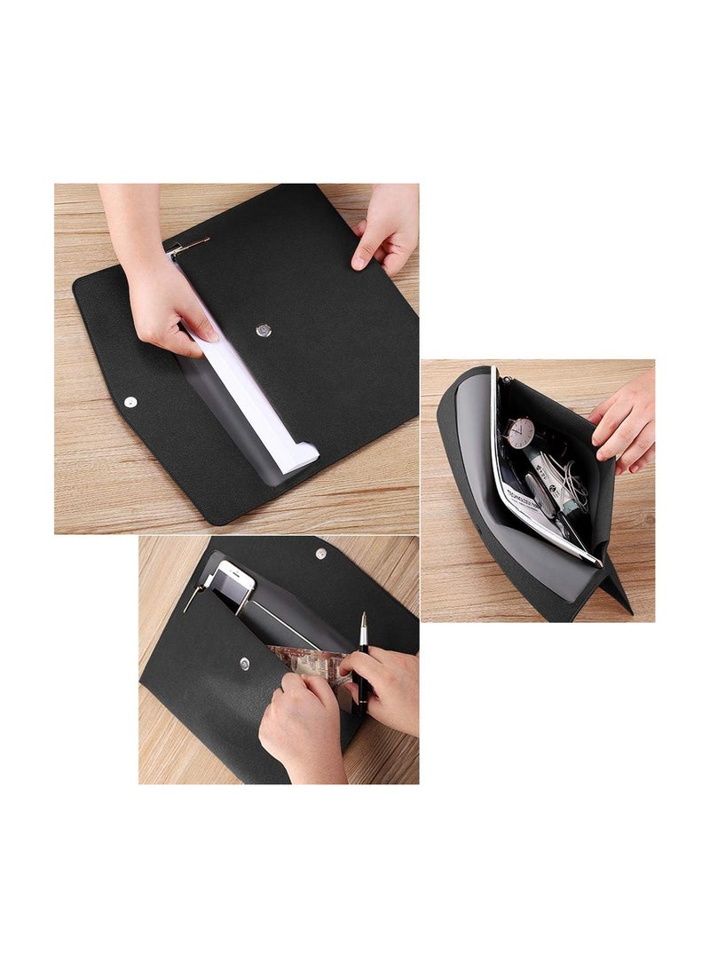 PU Leather A4 File Folder Document Holder Waterproof Portfolio Envelope Folder Case with Snap Closure - Image 2