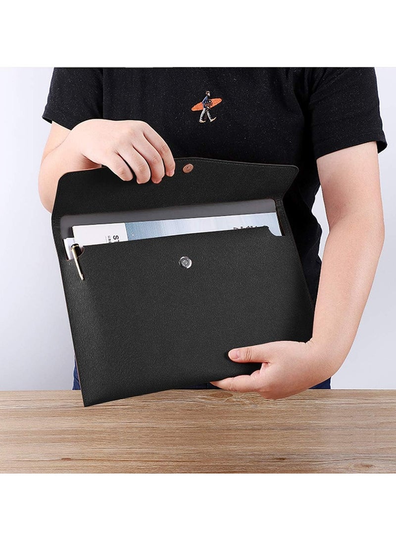 PU Leather A4 File Folder Document Holder Waterproof Portfolio Envelope Folder Case with Snap Closure - Image 3