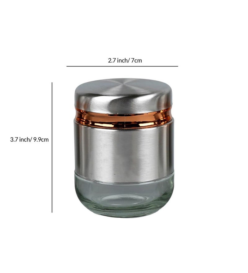 WRINGO Steel Cover Window Clear Glass Jars for Kitchen Storage Food Spices Canister with Airtight Lid Container Organizer Tea Coffee Sugar Silver 350ML Set of 6 - Image 3