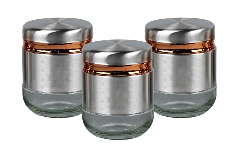 WRINGO Steel Cover Window Clear Glass Jars for Kitchen Storage Food Spices Canister with Airtight Lid Container Organizer Tea Coffee Sugar Silver 350ML Set of 6 - Image 4