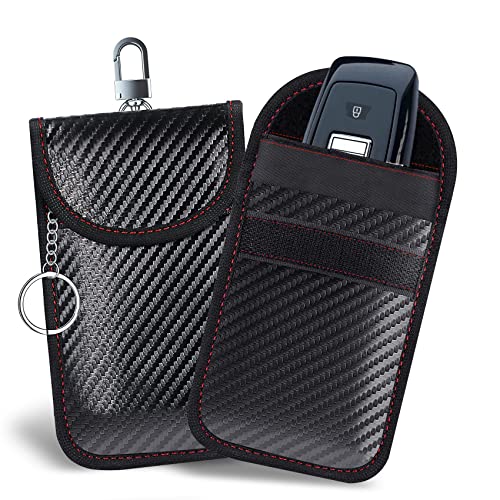 DWARFOO 2PCS Faraday Bag for Key Fob, Car RFID Signal Blocking Key Fob Protector, Faraday Cage Protector, Signal Blocking Anti-Theft Bag, Anti-Theft Pouch, Carbon Fiber Faraday Pouch Key Fob Protector - Image 1