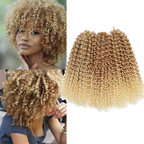 Kinky Curl Short Hairstyle 8 Inch 3pcspack Afro Kinky Twist Hair Blonde Soft Synthetic Crochet Braiding Hair Extention blonde