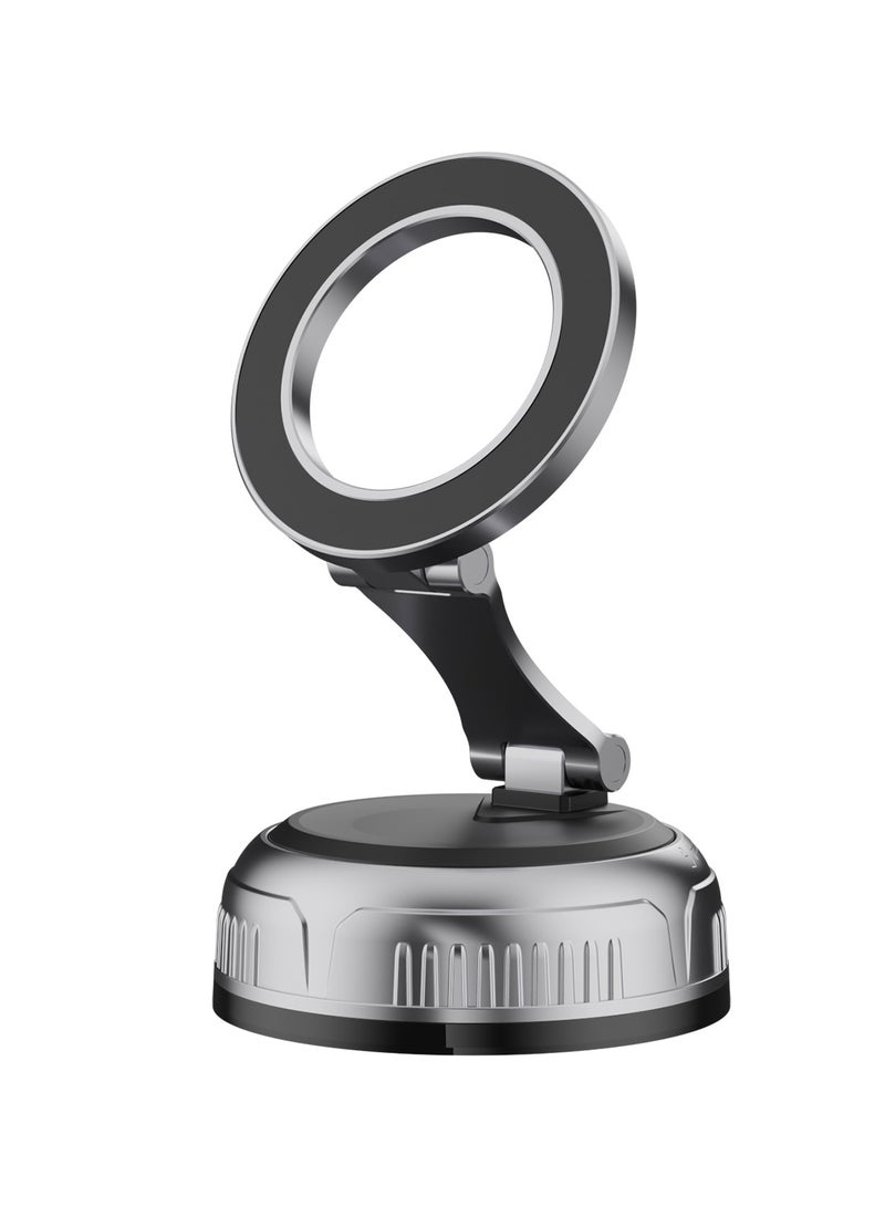Moxedo Snap-N-Magnet Car Phone Holder Foldable Rounded Magnets for Dashboard with Vacuum Suction Cup 360° Base Rotation with Metal Plate Compatible for All Smartphone - Image 1