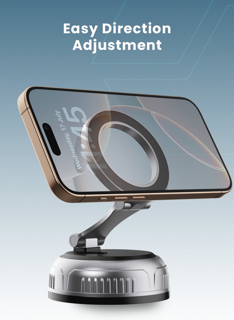 Moxedo Snap-N-Magnet Car Phone Holder Foldable Rounded Magnets for Dashboard with Vacuum Suction Cup 360° Base Rotation with Metal Plate Compatible for All Smartphone - Image 4