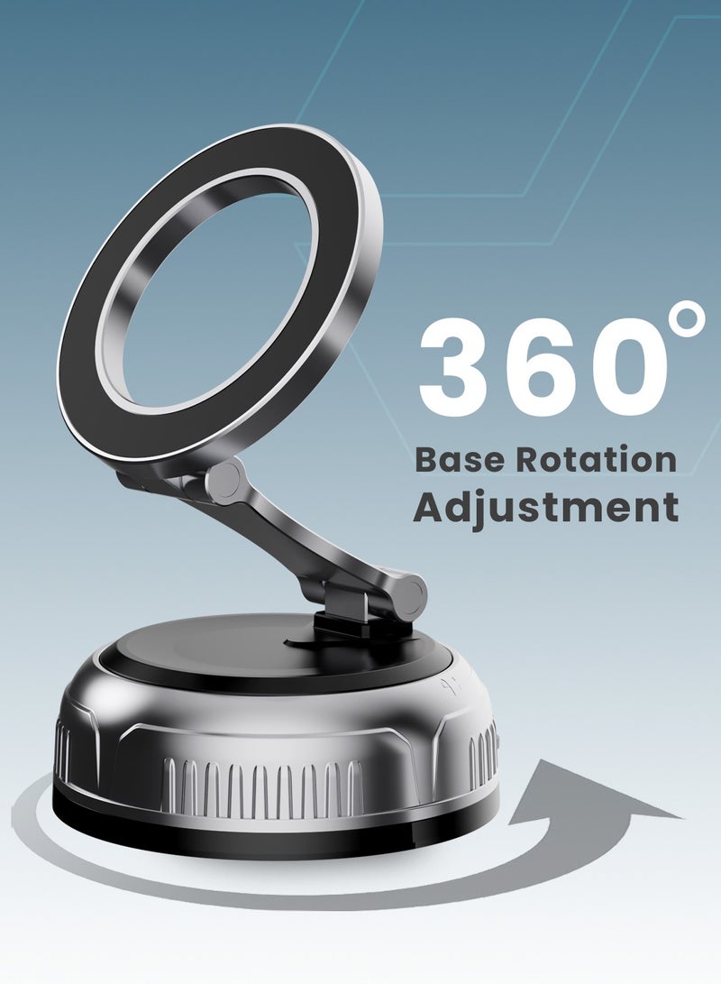 Moxedo Snap-N-Magnet Car Phone Holder Foldable Rounded Magnets for Dashboard with Vacuum Suction Cup 360° Base Rotation with Metal Plate Compatible for All Smartphone - Image 5