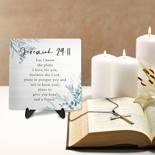 DMADNF Bible Verse Sign, Christian Sign, Table Art Signs, Wooden Sign Desk Decor, Positive Home Décor, Motivational Scripture Gift,Wood Sign Plaque Gift for Women&Men,5.9x5.9inch(JEREMIAH 29:11 White) - Image 4