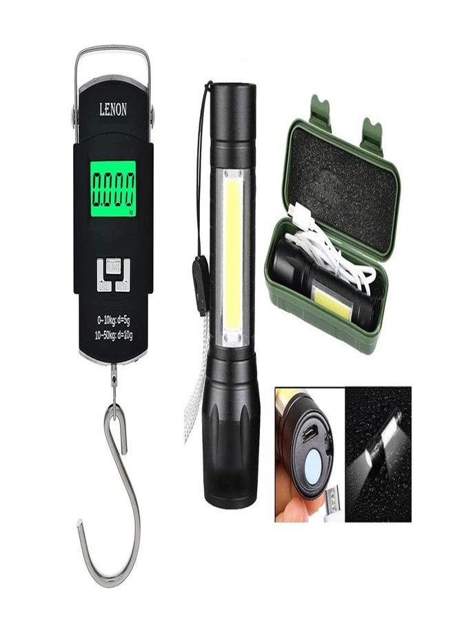 LENON Portable Luggage Hanging Weighing Scale 50KG With COB Metal Body Torch 3 Modes - Image 1