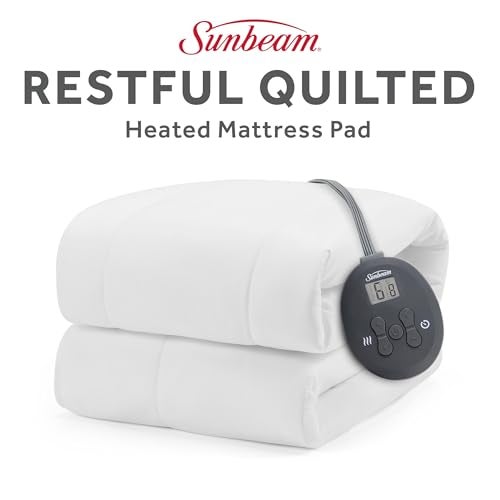 Sunbeam Electric Restful Quilted Heated Mattress Pad Twin 75" x 39" 12 Heat Settings 12-Hour Auto Shut-Off Extra-Cozy Fabric Deep Pocket Fit Machine Washable - Image 2