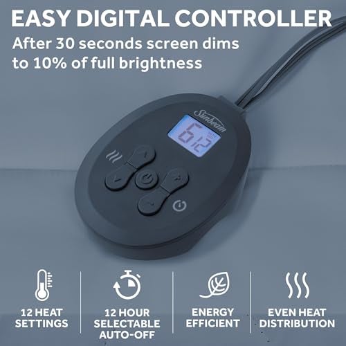 Sunbeam Electric Restful Quilted Heated Mattress Pad Twin 75" x 39" 12 Heat Settings 12-Hour Auto Shut-Off Extra-Cozy Fabric Deep Pocket Fit Machine Washable - Image 3