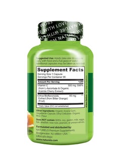 NATURELO Vitamin C with Acerola Cherries Plus Citrus Bioflavonoids 90  Vegetarian Capsules Dietary Supplement Formulated To Support Immune Health & Antioxidant Defense  - Image 3