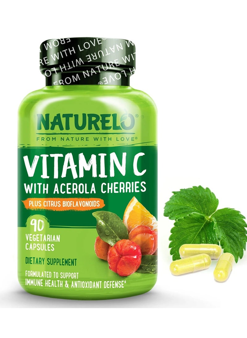 NATURELO - Vitamin C with Acerola Cherries Plus Citrus Bioflavonoids 90  Vegetarian Capsules Dietary Supplement Formulated To Support Immune Health & Antioxidant Defense - Image 1