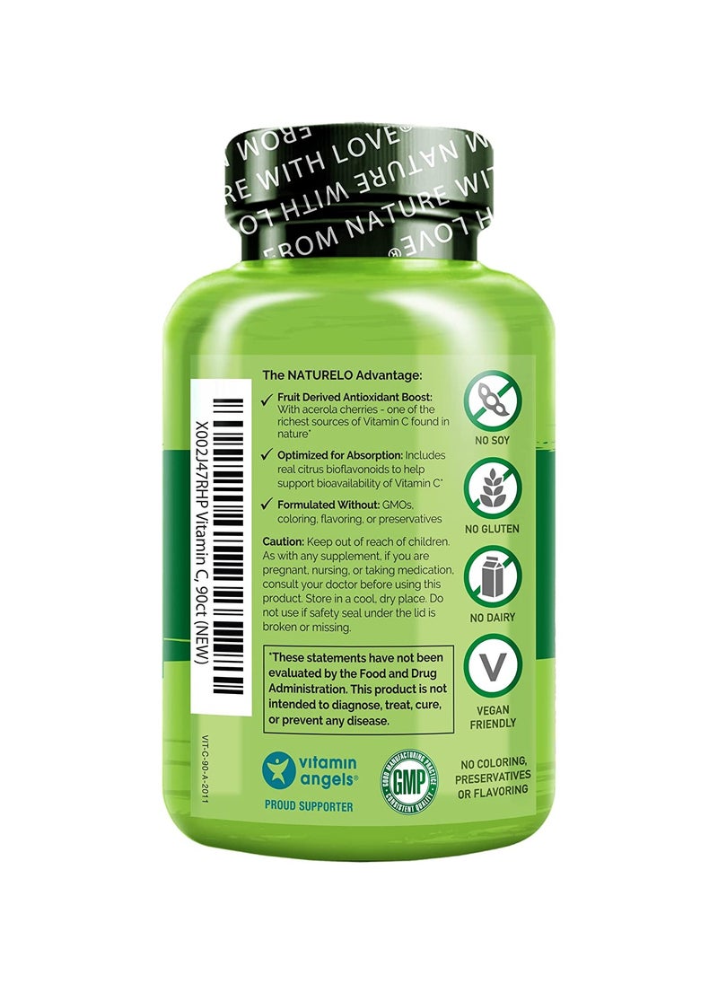 NATURELO - Vitamin C with Acerola Cherries Plus Citrus Bioflavonoids 90  Vegetarian Capsules Dietary Supplement Formulated To Support Immune Health & Antioxidant Defense - Image 1