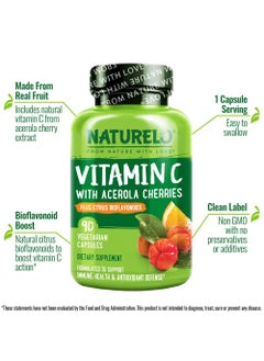 NATURELO Vitamin C with Acerola Cherries Plus Citrus Bioflavonoids 90  Vegetarian Capsules Dietary Supplement Formulated To Support Immune Health & Antioxidant Defense  - Image 4