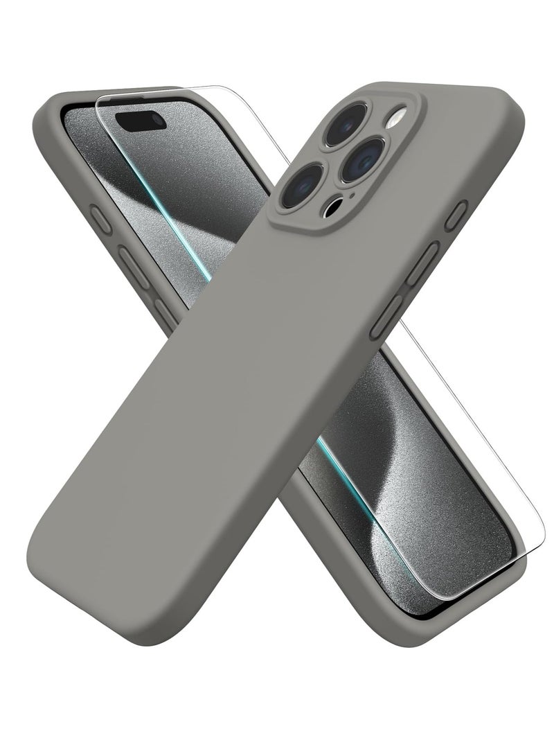 ELTRAZONE Compatible with iPhone 15 Pro Max Case 6.7", with 1 x Screen Protector, Silky-Soft Touch Liquid Silicone Case Shockproof Rubber Case for iPhone 15 Pro Max-Grey - Image 1